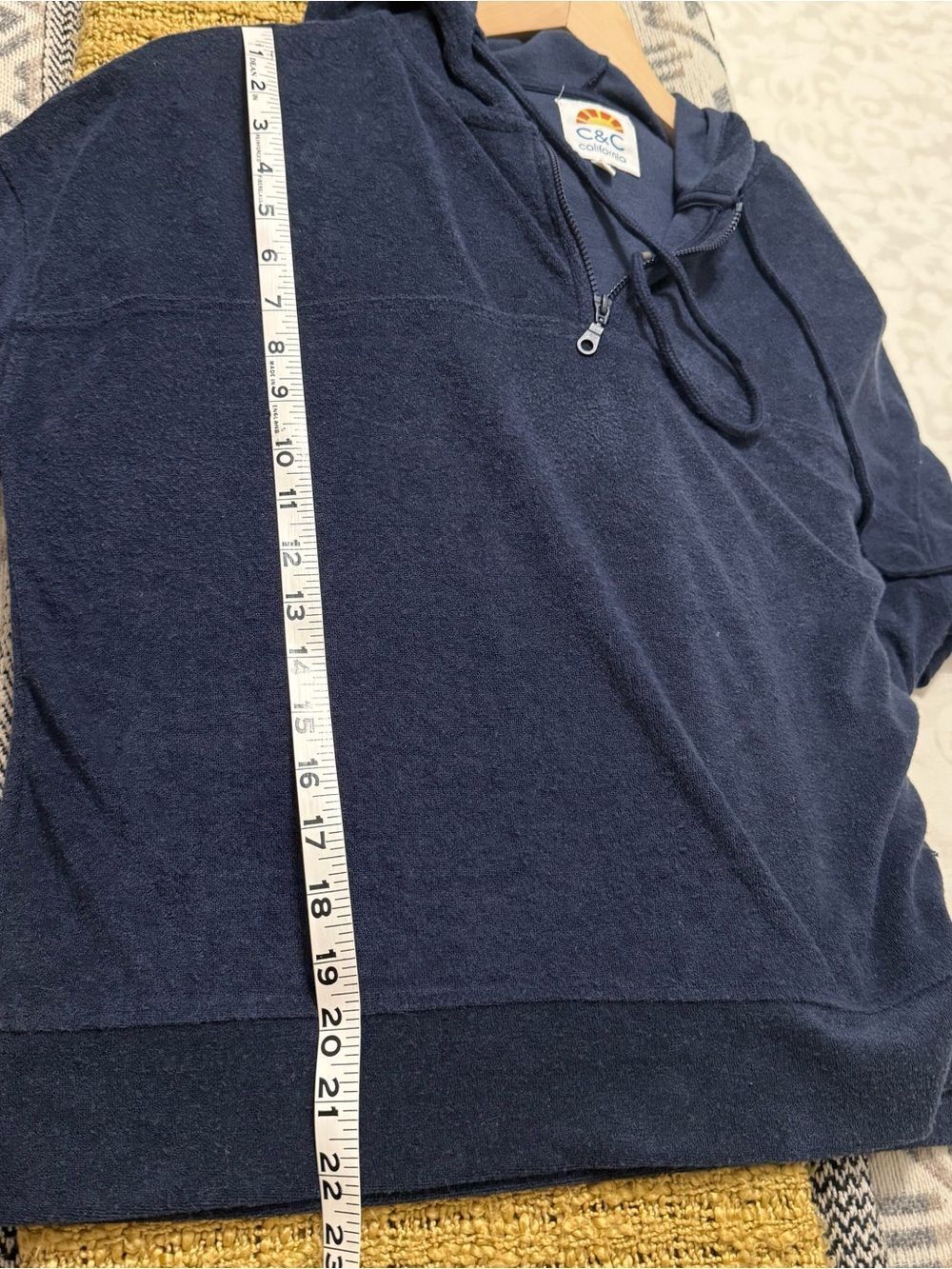 C&C California Navy Terry Short Sleeve Half-Zip Hooded Pullover - Picture 6 of 8